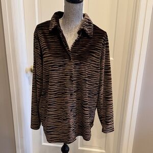 Denim&Co Brown and Black Zebra Print Top